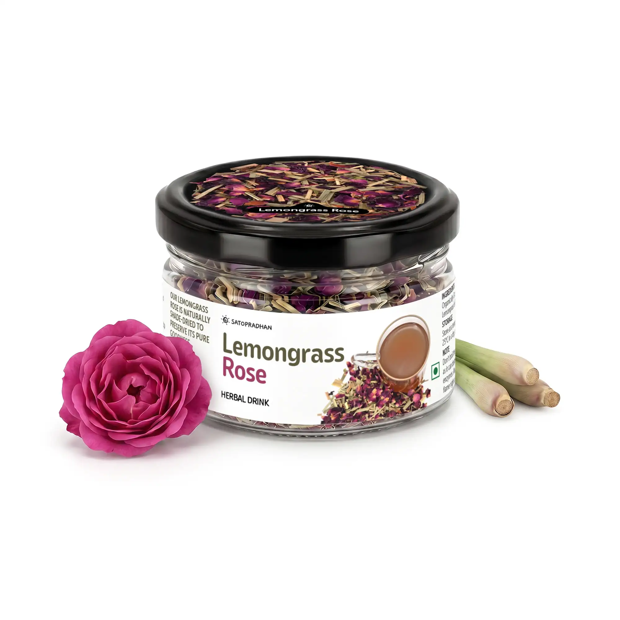 Lemongrass Rose Tea 25g - Organic - Sugar-free & Caffeine Free - Loose Leaf Herbal Tea - Supports Weight Loss, Helps with PCOS,  High Blood Pressure, Anxiety & Detox